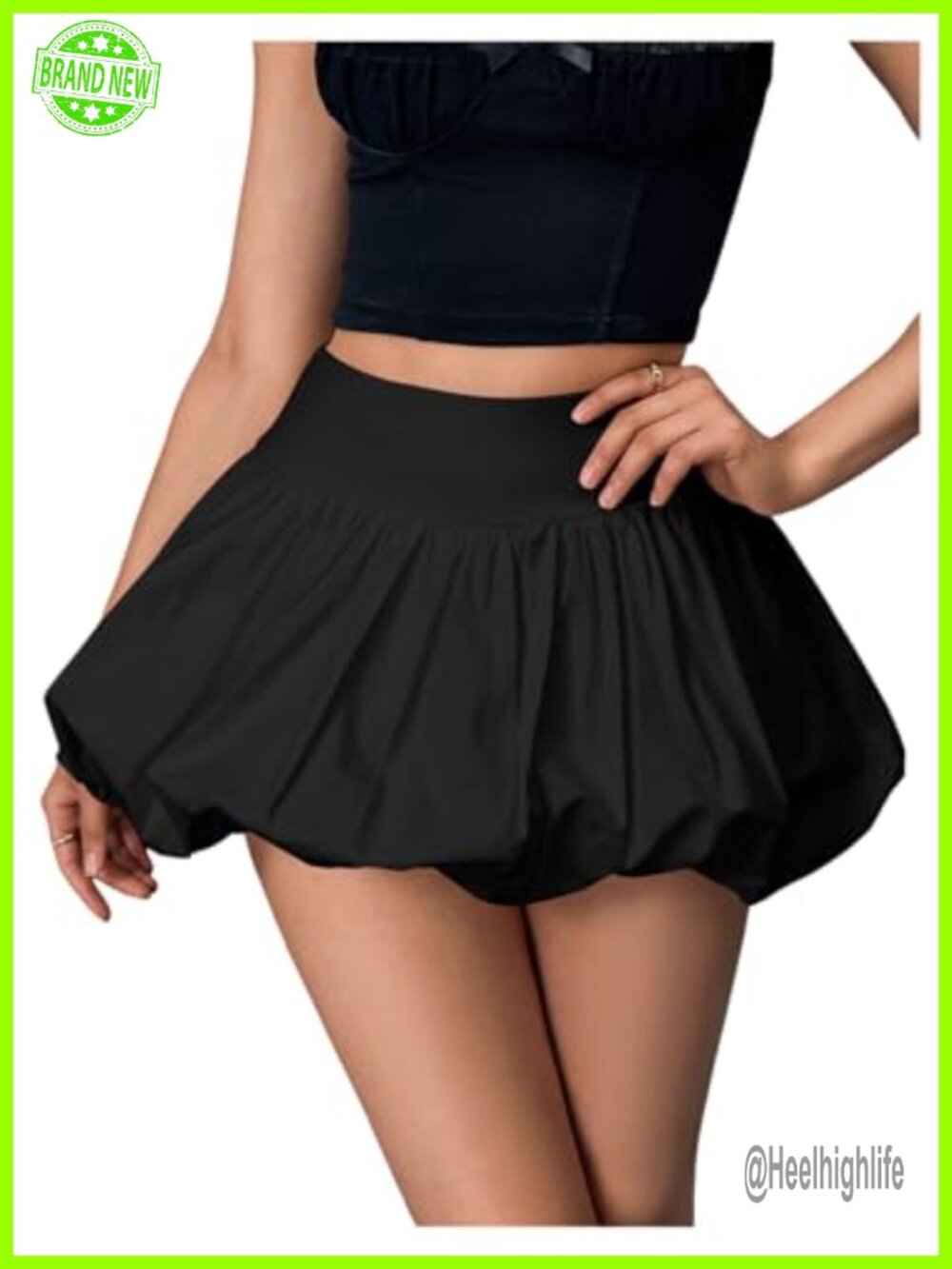 Puffy Bubble Skort High Waist Pleated A-Line Mini Skirt for Women